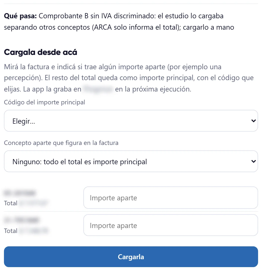 Caso de excepción con la explicación y el formulario para resolverlo.